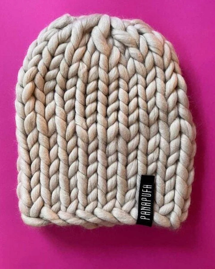 PANAPUFA Handgestrickte Chunky Beanie – 100 % Merinowolle