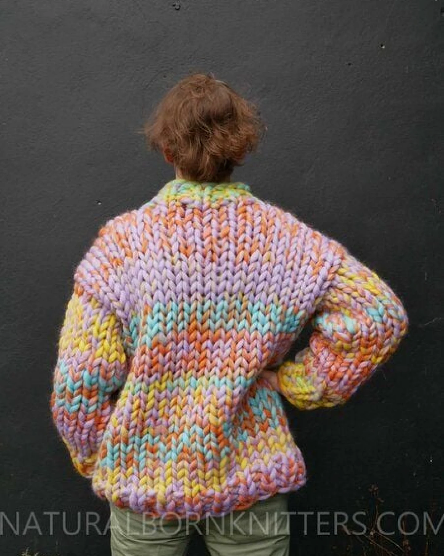 PANAPUFA 100% Wolle mehrfarbig Männerpullover Grobstrick Chunky – Ansicht 3