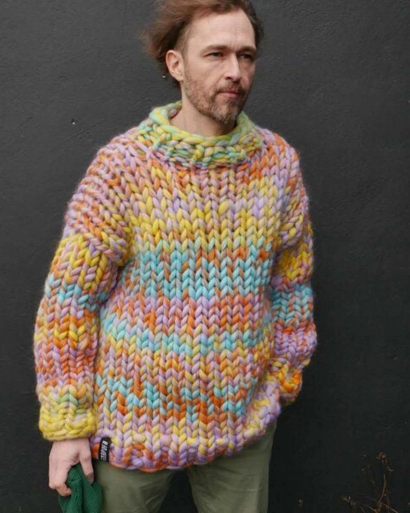 PANAPUFA 100% Wolle mehrfarbig Männerpullover Grobstrick Chunky – Ansicht 3