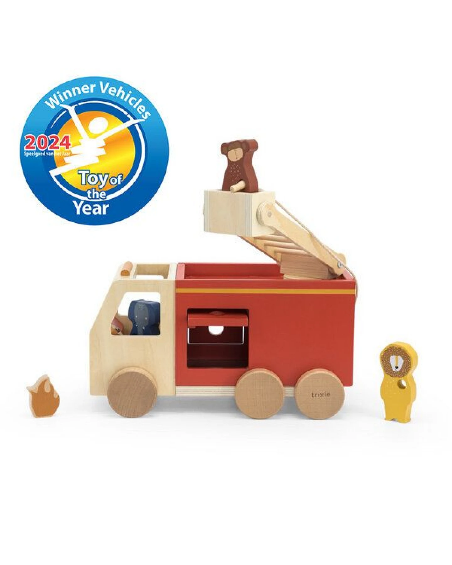 Trixie – WOODEN FIRE TRUCK – Feuerwehrauto aus Holz mit Tieren – Ansicht 2