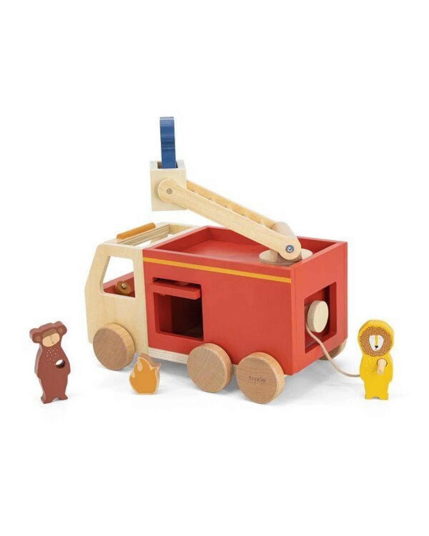 Trixie – WOODEN FIRE TRUCK – Feuerwehrauto aus Holz mit Tieren – Ansicht 3