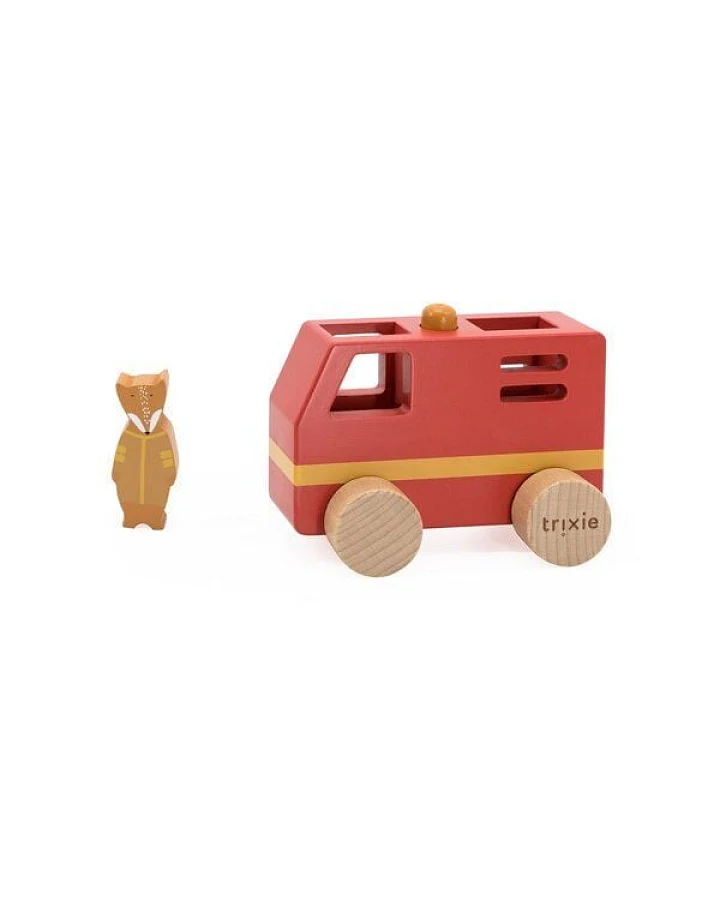 Trixie – SMALL FIRE TRUCK – kleines Feuerwehrauto aus Holz mit Fuchs