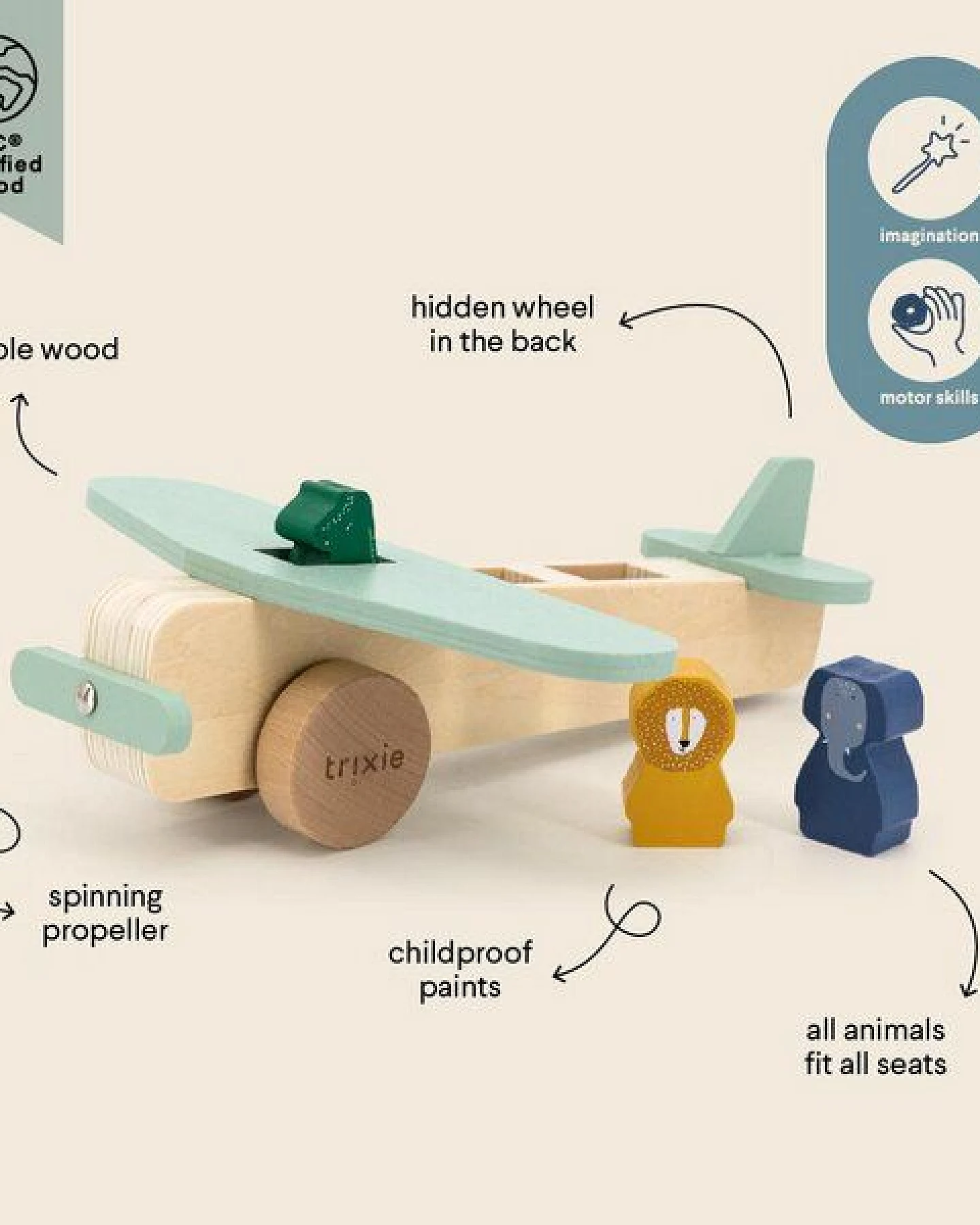 Trixie – WOODEN ANIMAL AIRPLANE – Holzflugzeug mit Tieren – Ansicht 2
