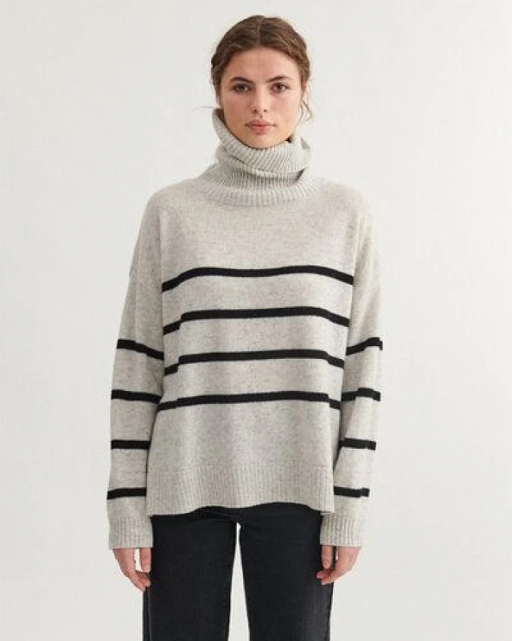 Basic Apparel Gestreifter Pullover LISE mit Rundhals aus recycelter Wolle
