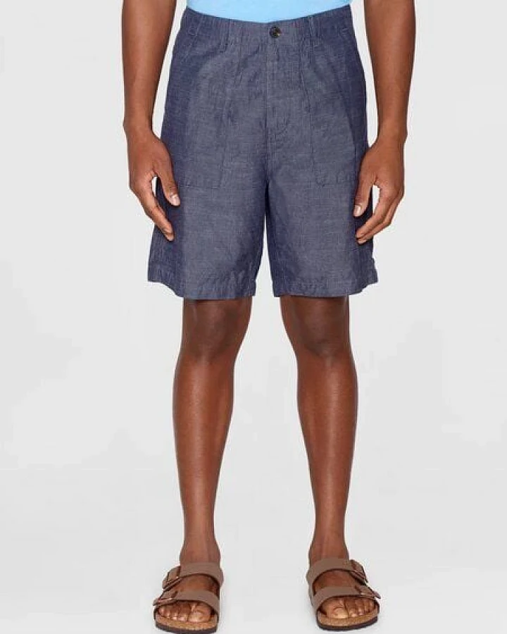 KnowledgeCotton Apparel Flint wide slub yarn short - night sky