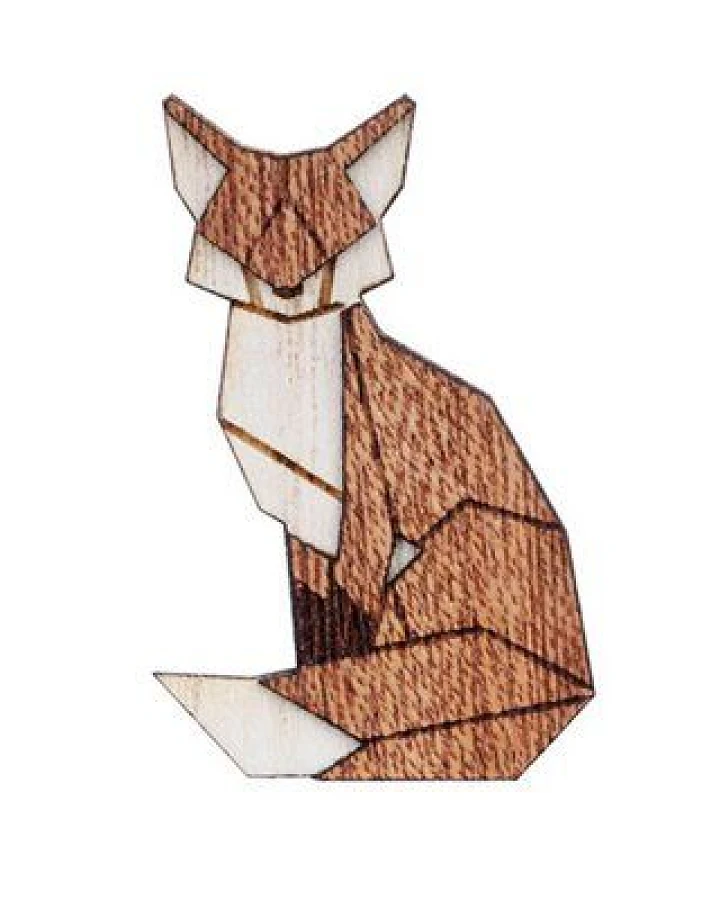 BeWooden Sitzender Fuchs – Holz-Brosche