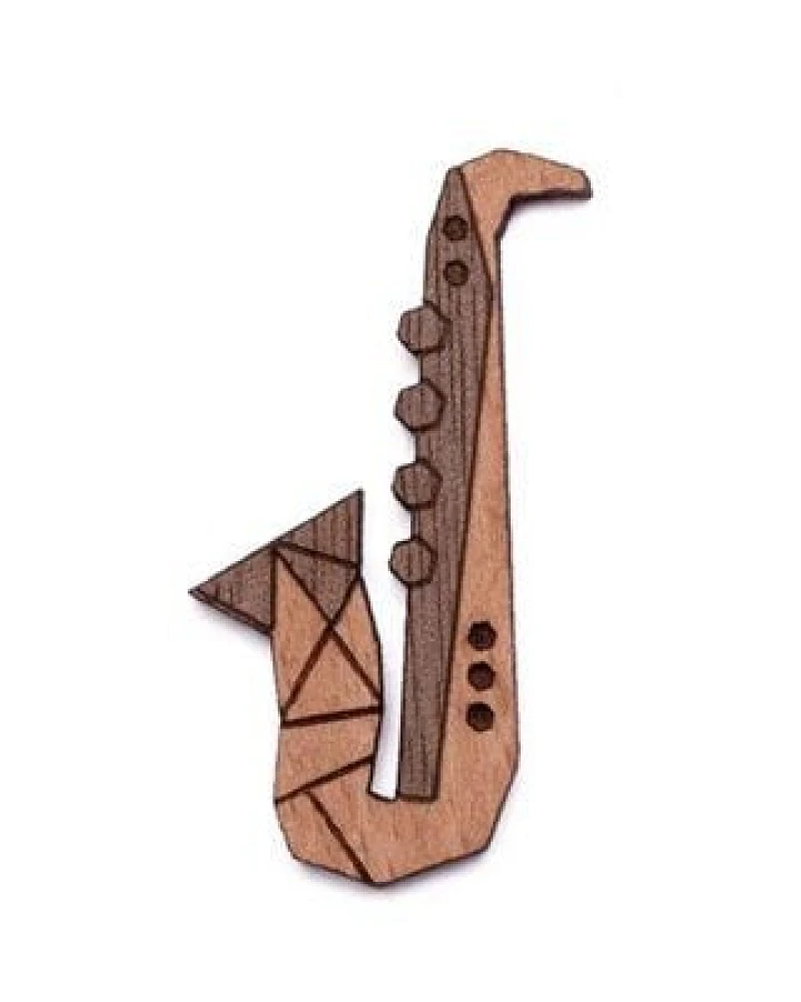 BeWooden Saxophon Holzbrosche – handgefertigter, nachhaltiger Schmuck aus Holz