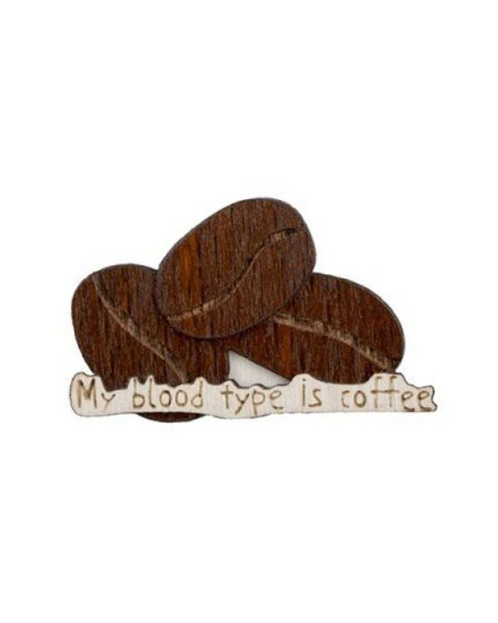 BeWooden Coffee Blood Type Holzbrosche – handgefertigter Schmuck aus Holz