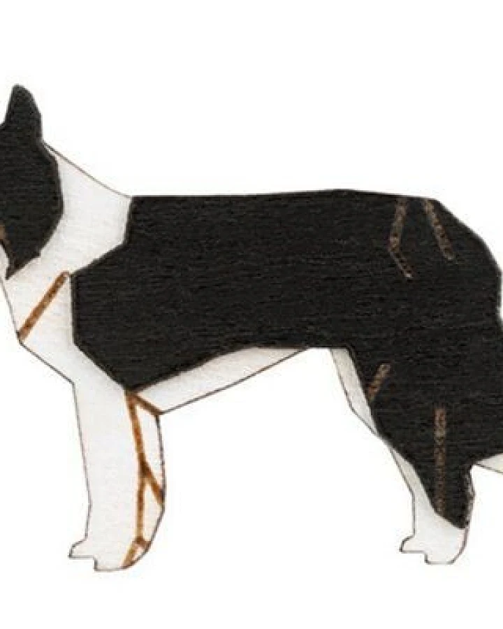 BeWooden Walking Collie Holzbrosche – handgefertigter, nachhaltiger Schmuck aus Holz