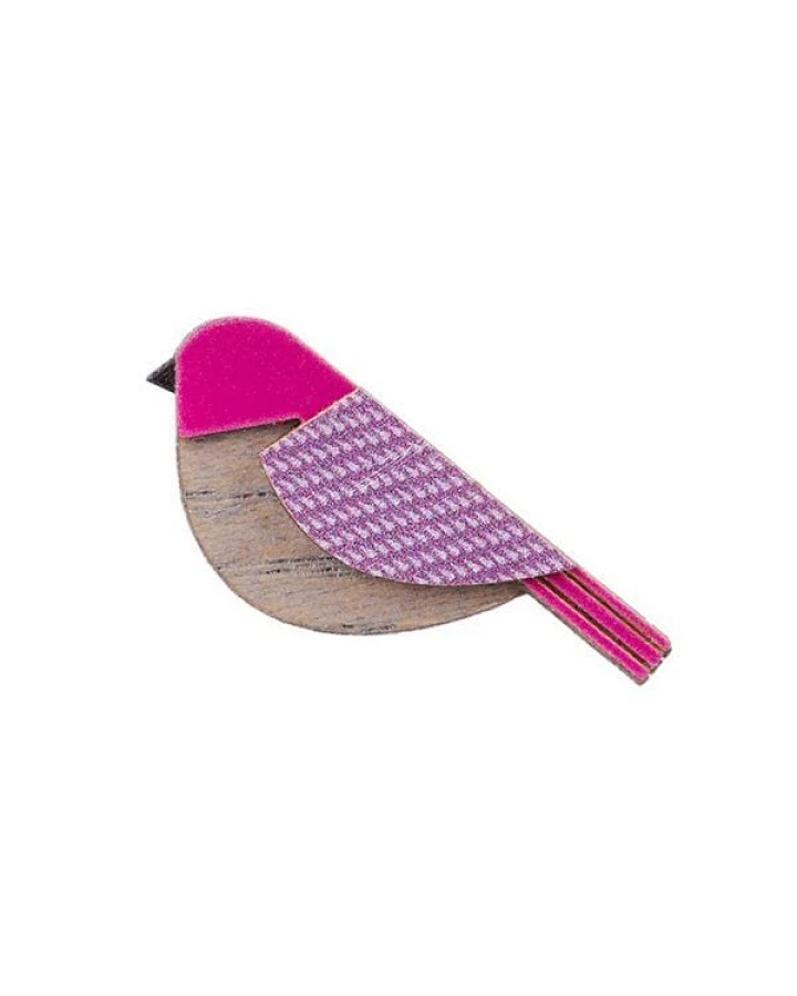 BeWooden Holzbrosche Purple Cutebird – handgefertigter, nachhaltiger Schmuck aus Holz