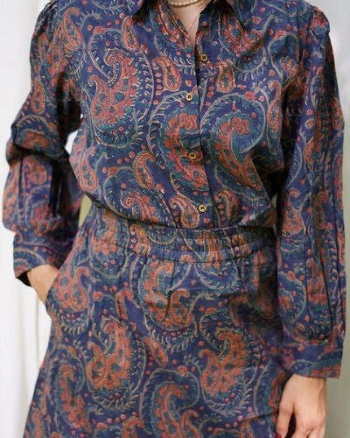 Haus of Namaste Paisley Bluse in Orange aus Bio-Baumwolle - Handblockdruck mit Vegan Farben