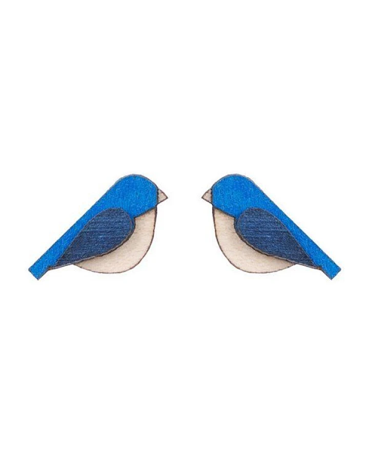 BeWooden Holzohrringe Blue Bird – handgefertigter, nachhaltiger Anstecker mit Vogelmotiv