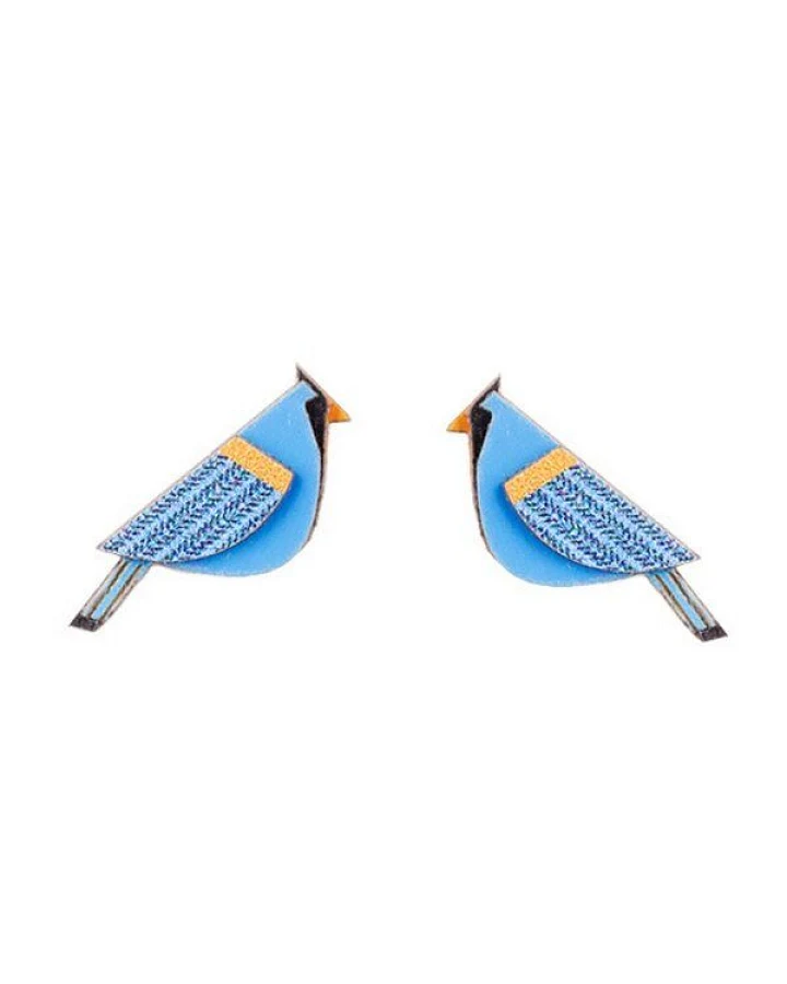 BeWooden Holzohrringe Blue Cutebird – handgefertigter, nachhaltiger Schmuck mit Vogelmotiv