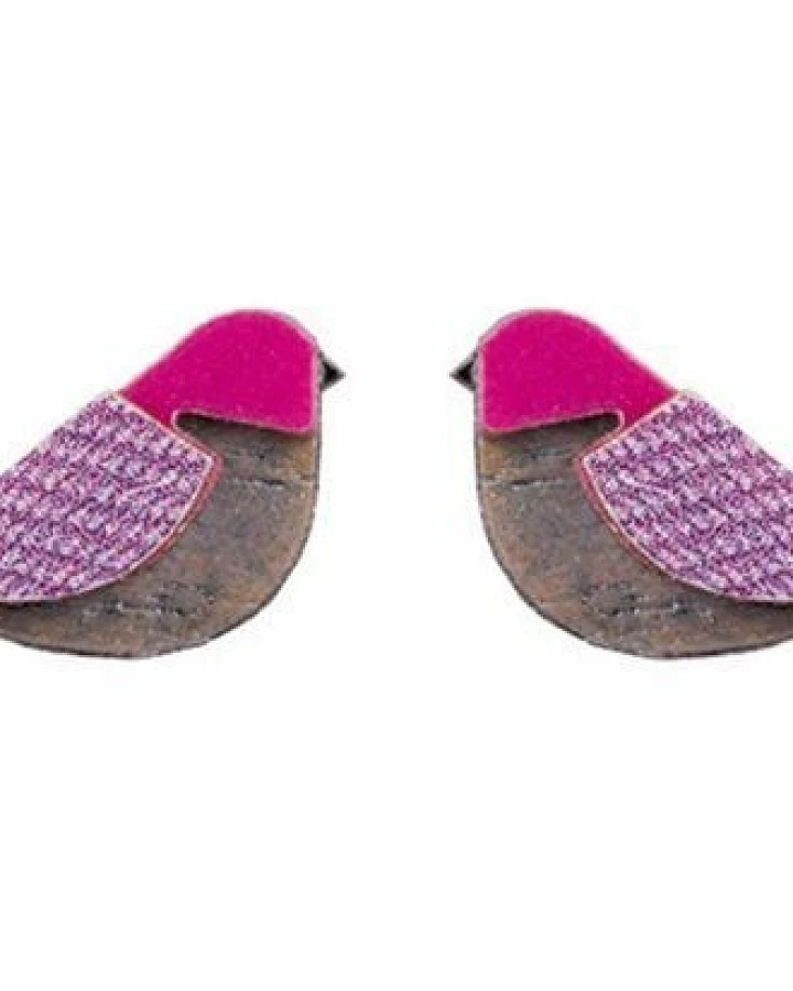 BeWooden Holzohrringe Purple Cutebird – handgefertigter, nachhaltiger Schmuck mit Vogelmotiv