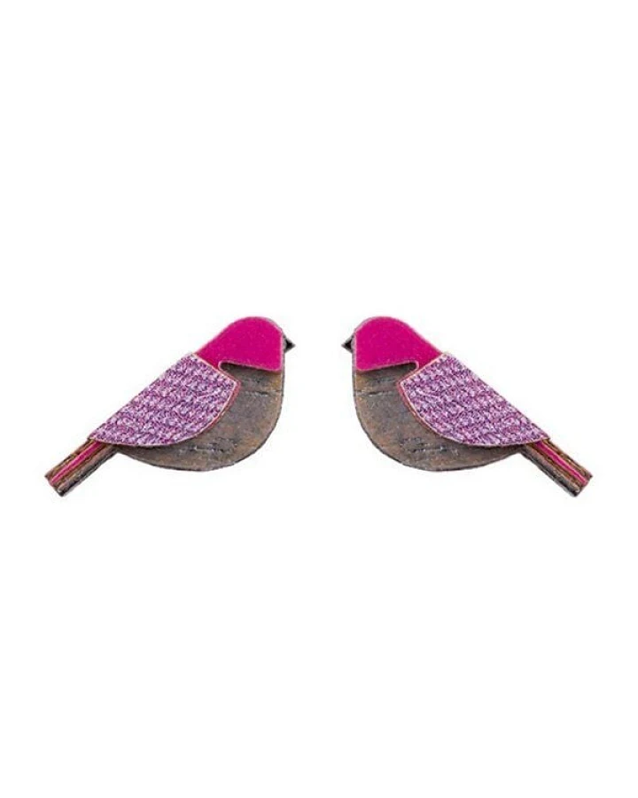 BeWooden Holzohrringe Purple Cutebird – handgefertigter, nachhaltiger Schmuck mit Vogelmotiv