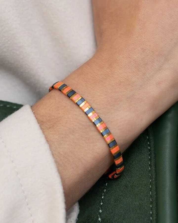 juni Armband "Royal Peach" - breites Perlenarmband in nachtblau und apricot