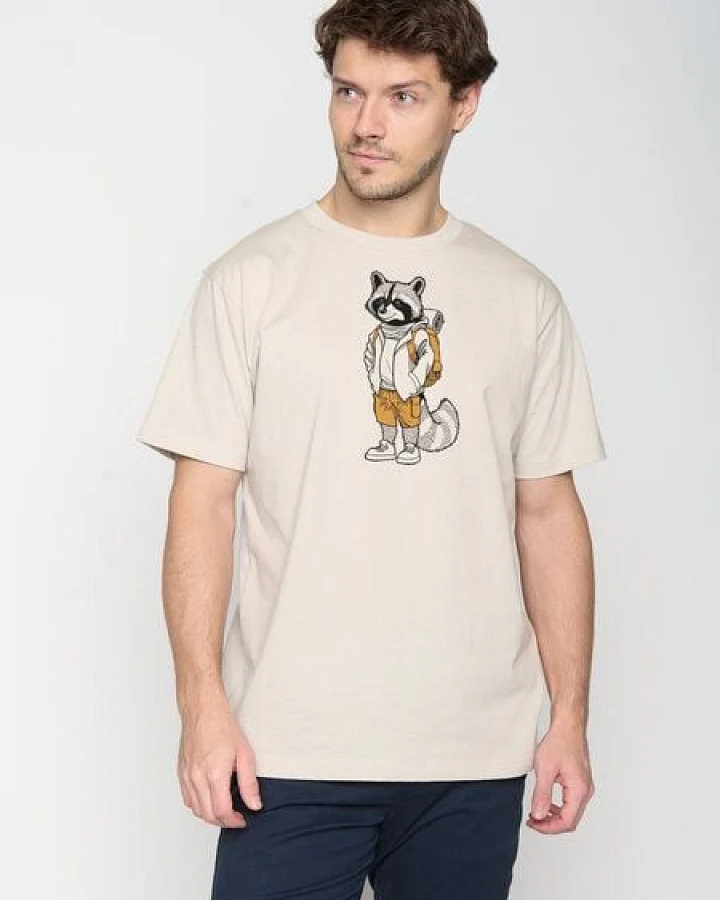 GREENBOMB Animal Raccoon Hike Fusion - Lässiges T-Shirt aus Bio-Baumwolle / hochwertiger Print / GOTS / Fair & Vegan