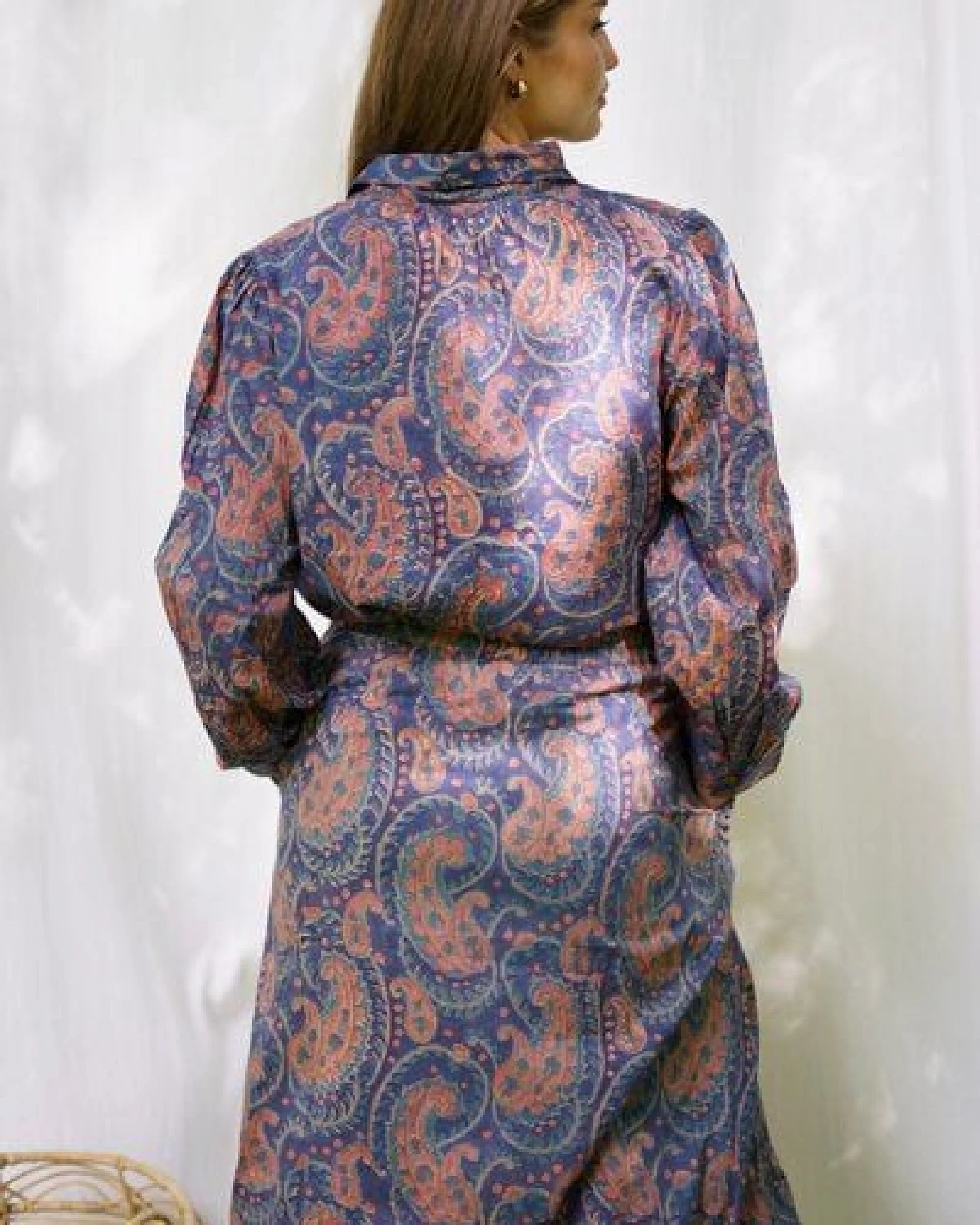 Haus of Namaste Paisley-Rock in Orange und Blau, 100 % Baumwolle, handbedruckt, nachhaltiger veganer Rock. – Ansicht 2