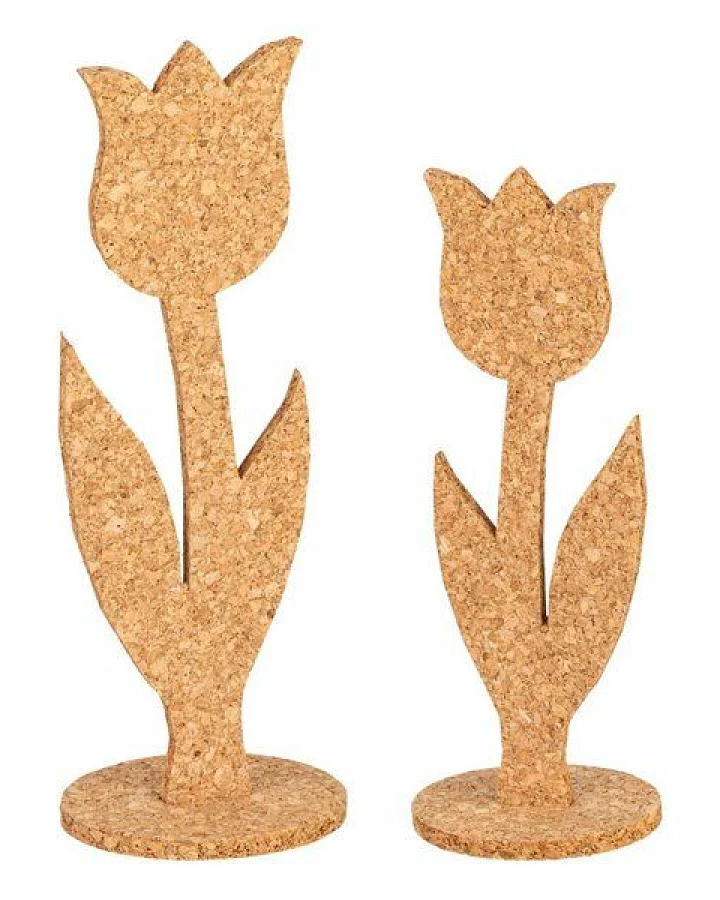 Kork-Deko Kork Tulpen 2er-Set – Aufsteller aus Kork als Osterdeko & Frühlingsgeschenk