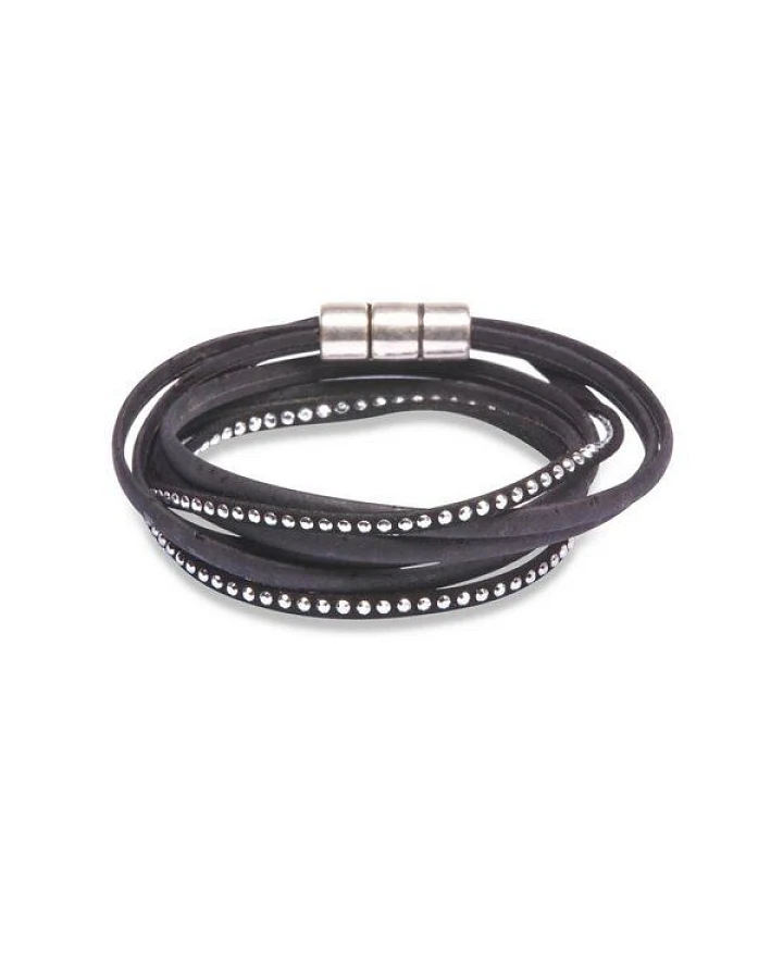 Kork-Deko Wickelarmband aus schwarzem Korkstoff – vegan, handgefertigt & verstellbar