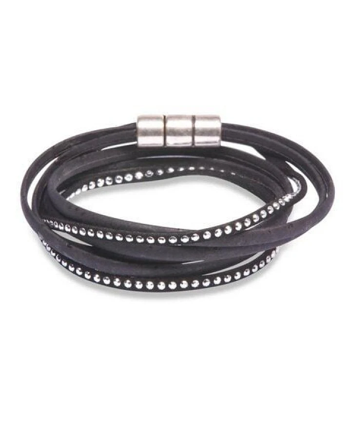 Kork-Deko Wickelarmband aus schwarzem Korkstoff – vegan, handgefertigt & verstellbar