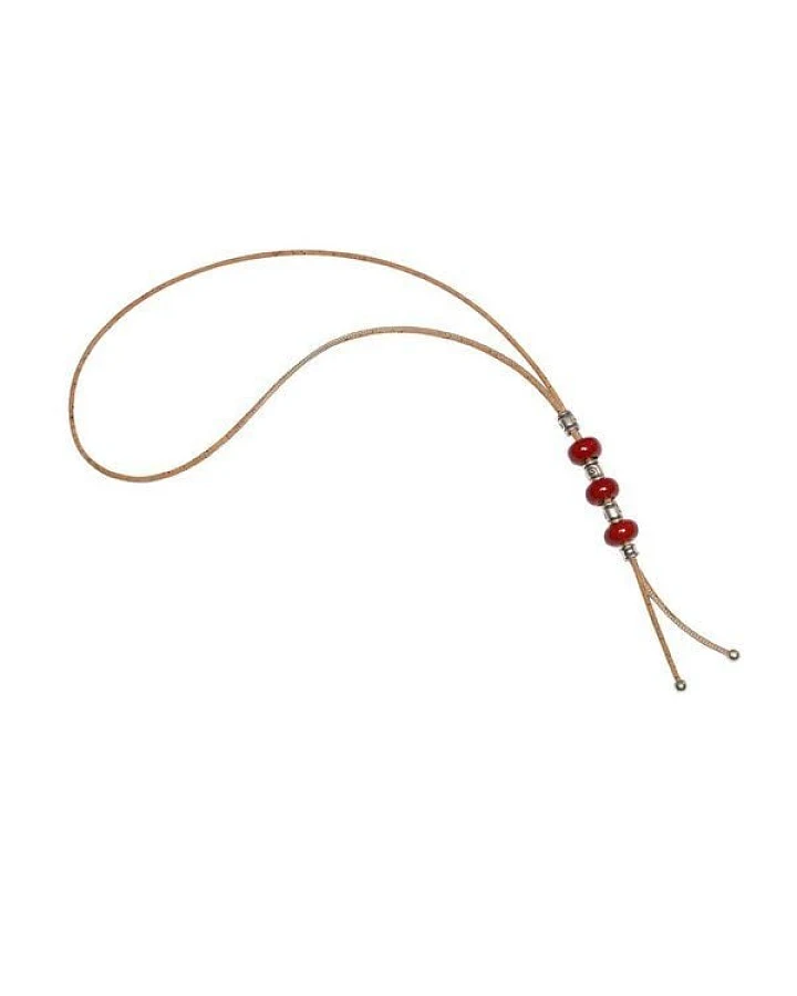 Kork-Deko Lange Halskette aus Kork, rot, vegan, Schmuck Damen, 80cm, für jeden Anlass