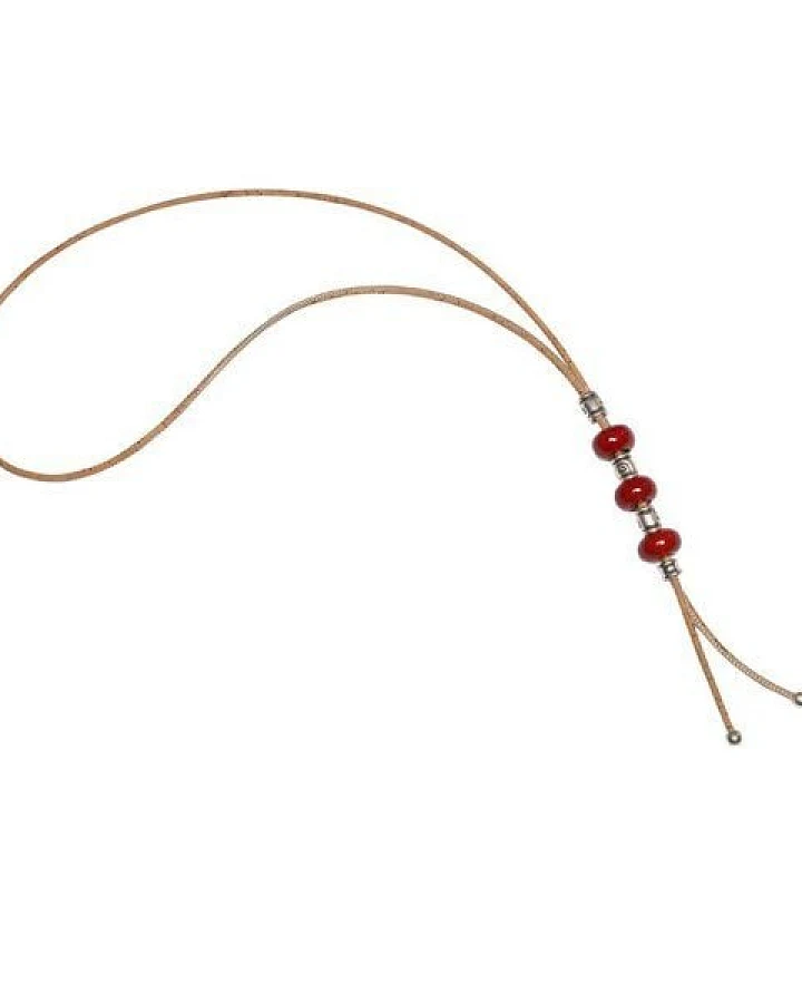 Kork-Deko Lange Halskette aus Kork, rot, vegan, Schmuck Damen, 80cm, für jeden Anlass
