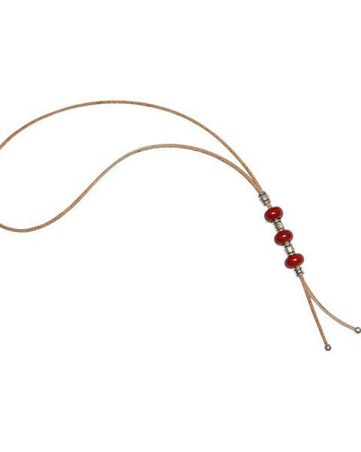 Kork-Deko Lange Halskette aus Kork, rot, vegan, Schmuck Damen, 80cm, für jeden Anlass