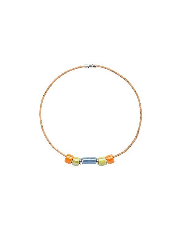 Kork-Deko Halskette aus Kork mit bunten Steinchen – vegan, handgefertigt, boho & nachhaltig