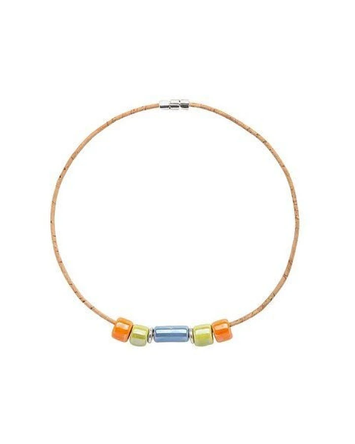 Kork-Deko Halskette aus Kork mit bunten Steinchen – vegan, handgefertigt, boho & nachhaltig