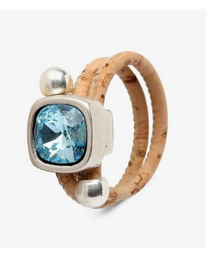 Kork-Deko Exotischer Kork-Ring blau – vegane Eleganz mit Brillant-Applikation