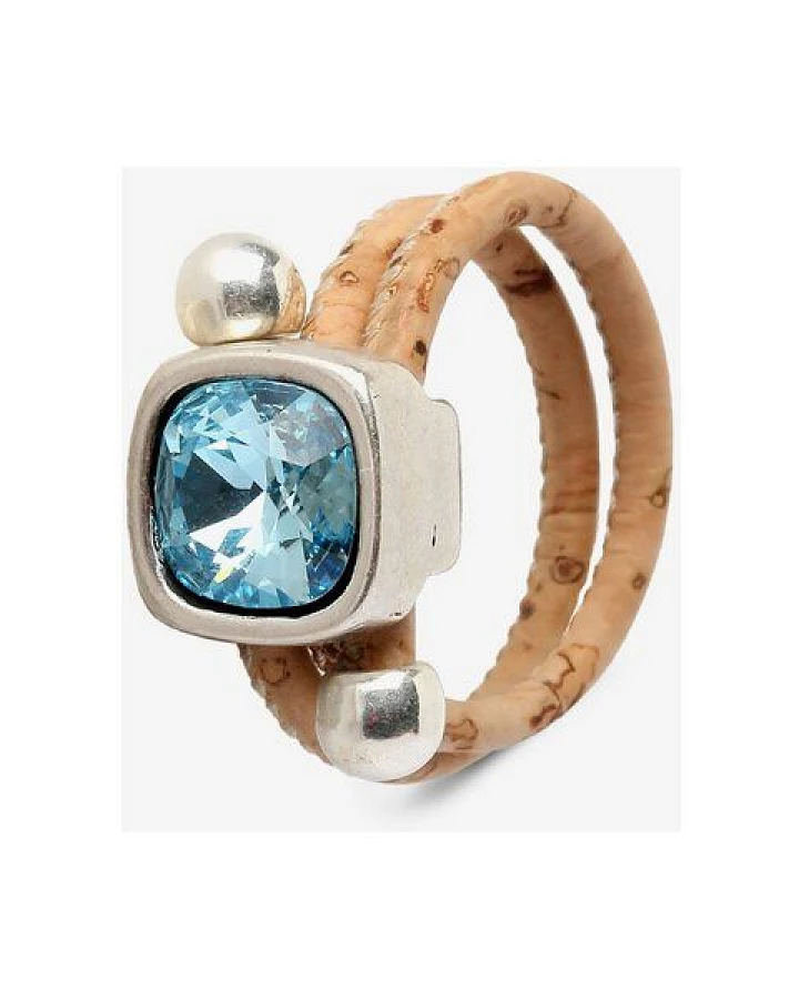 Kork-Deko Exotischer Kork-Ring blau – vegane Eleganz mit Brillant-Applikation