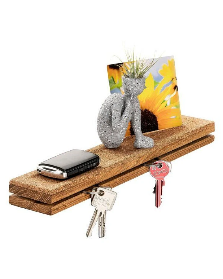 Kork-Deko Schlüsselbrett Holz & Kork mit Ablage – modern, handgefertigt