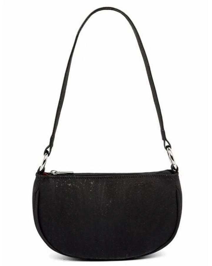 Kork-Deko Schwarze Kork-Schultertasche Damen – vegan, kompakt & mit Reißverschluss