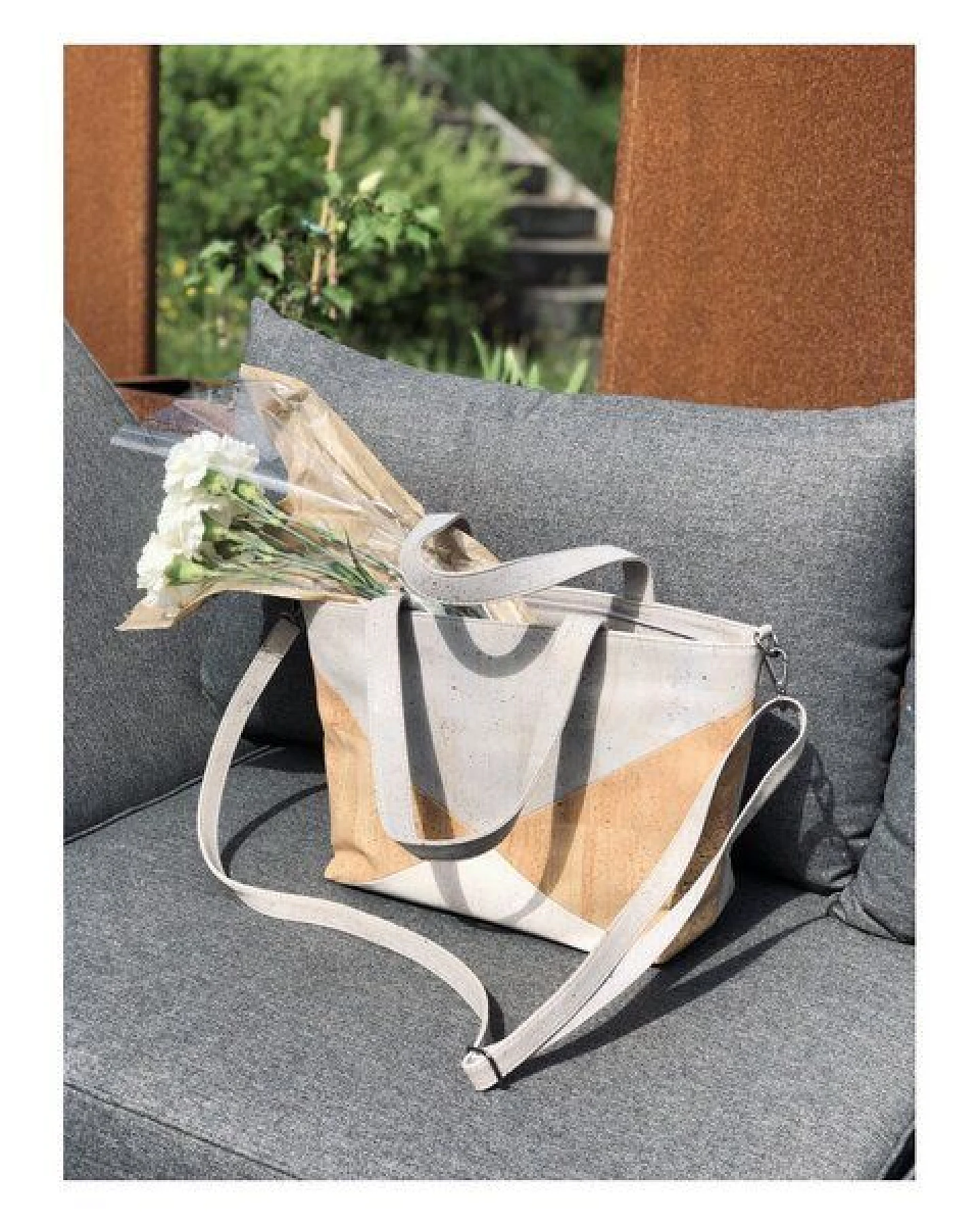 Kork-Deko Großer Kork-Shopper grau/beige/weiß – vegan, geräumig & handgefertigt – Ansicht 3