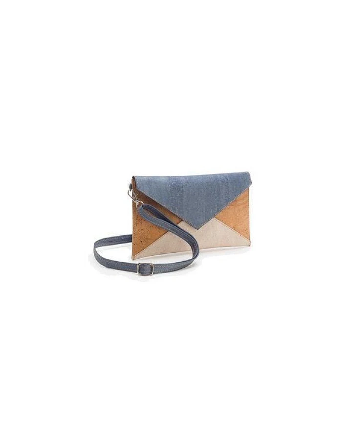 Kork-Deko Moderne Pochette-Clutch marineblau/beige/weiß – vegan, klein & handgefertigt