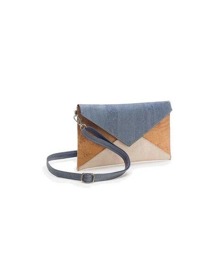 Kork-Deko Moderne Pochette-Clutch marineblau/beige/weiß – vegan, klein & handgefertigt