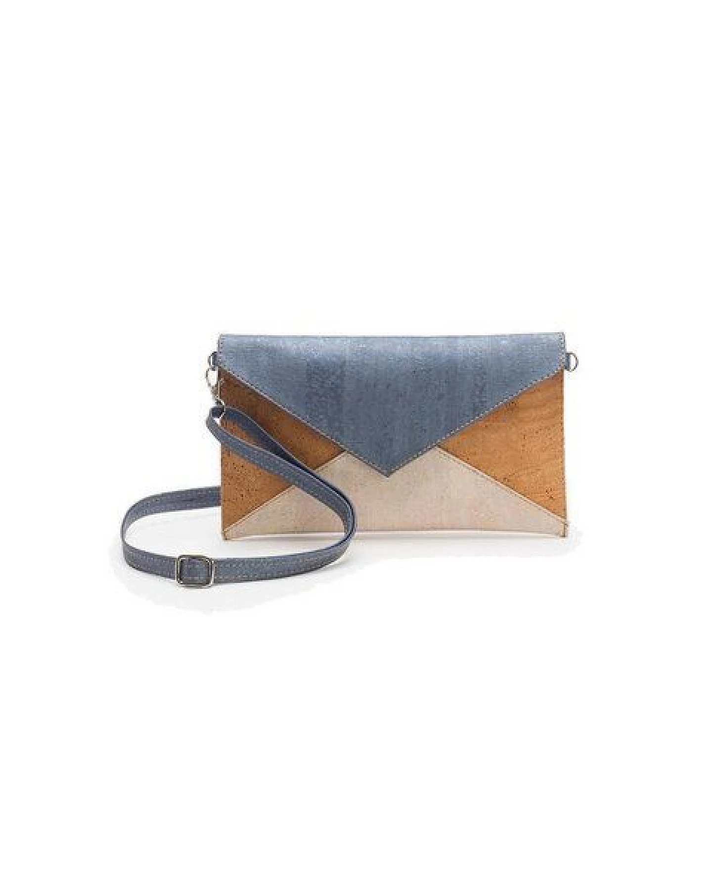 Kork-Deko Moderne Pochette-Clutch marineblau/beige/weiß – vegan, klein & handgefertigt – Ansicht 2