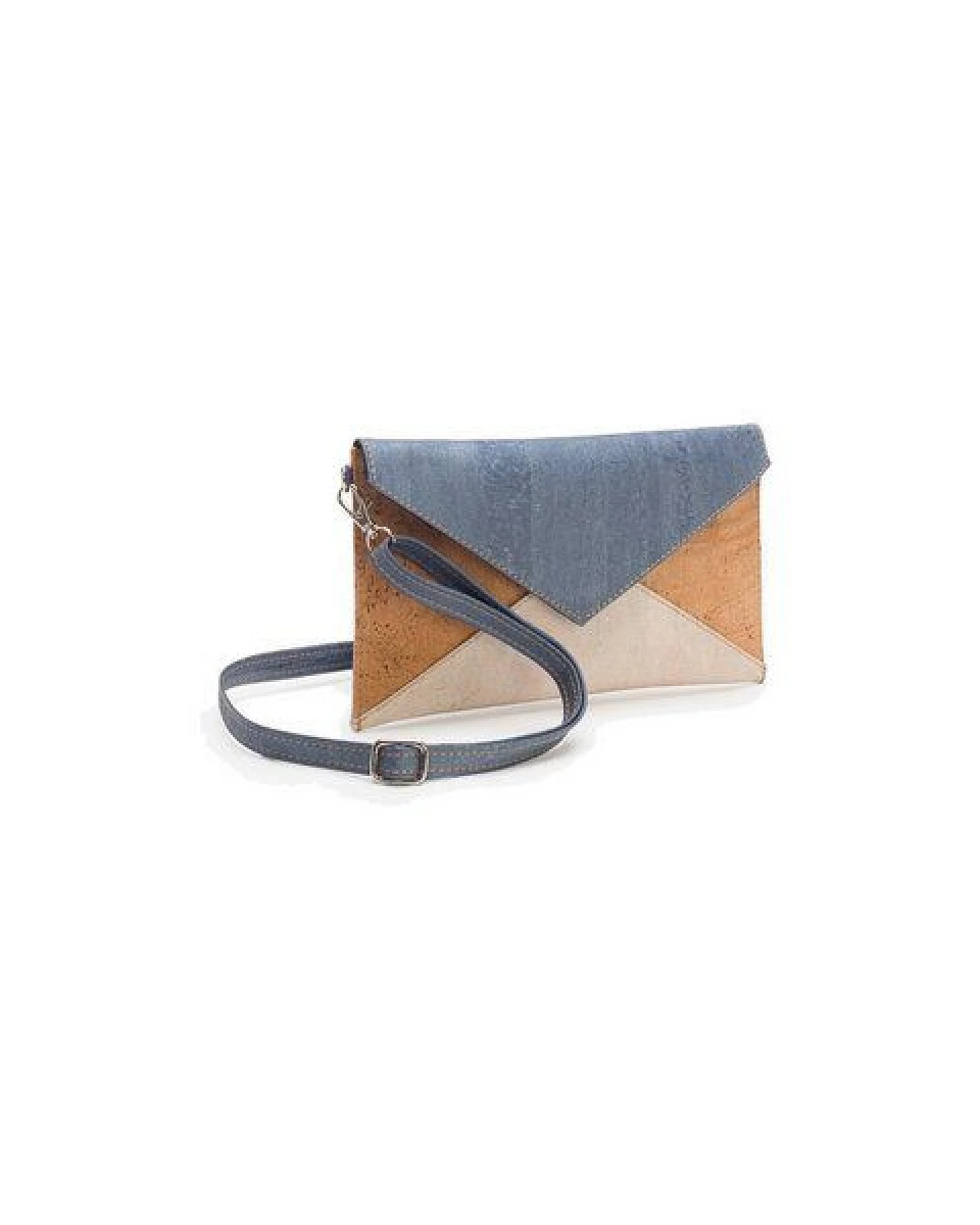 Kork-Deko Moderne Pochette-Clutch marineblau/beige/weiß – vegan, klein & handgefertigt – Ansicht 2