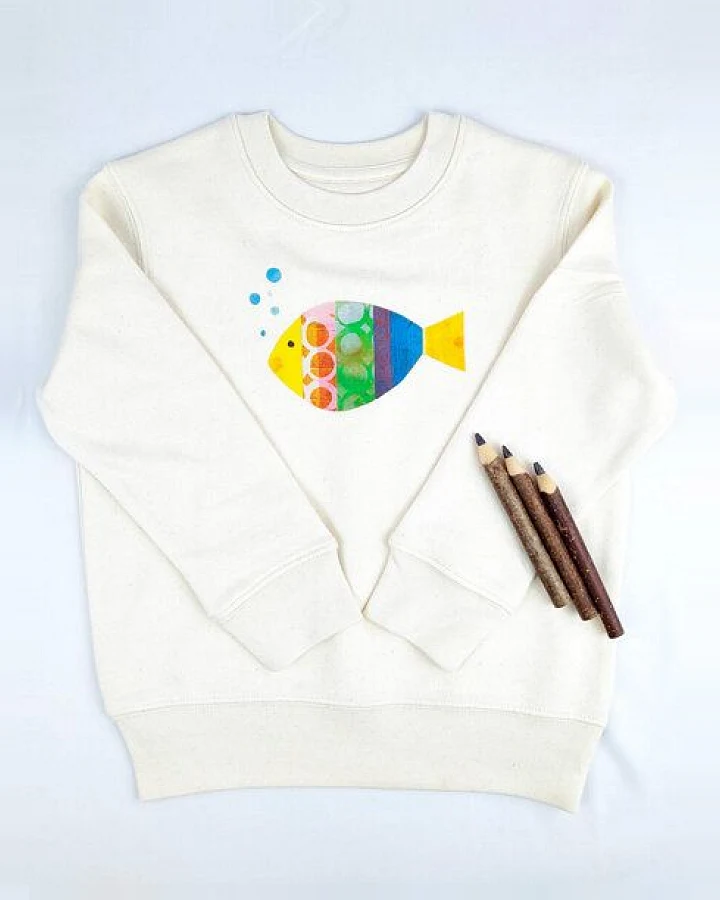 Meladi Kinder Sweater aus Biobaumwolle - Fisch auf Natural Raw