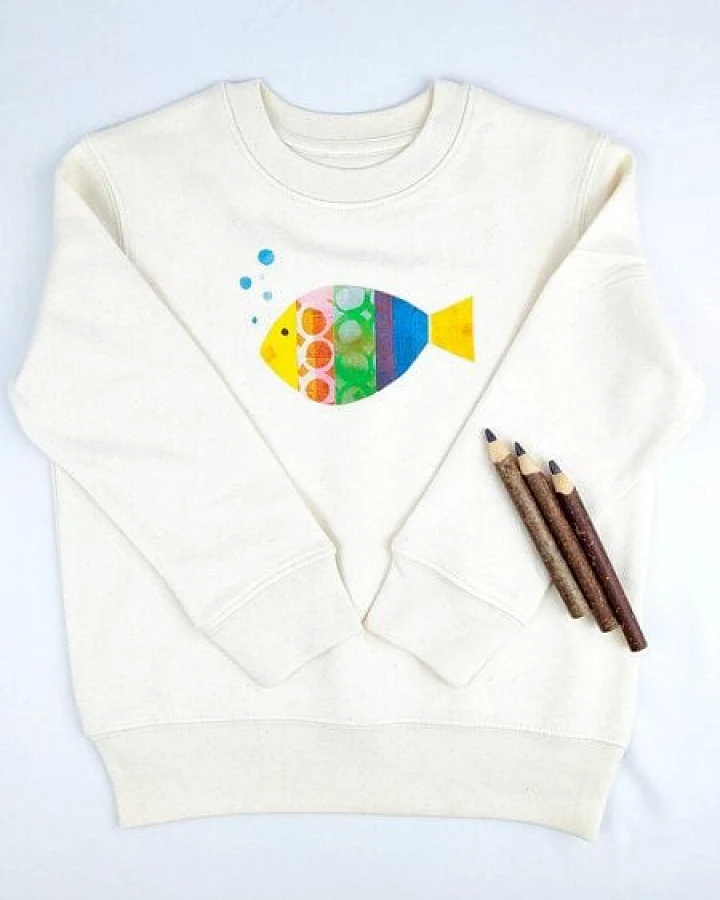 Meladi Kinder Sweater aus Biobaumwolle - Fisch auf Natural Raw