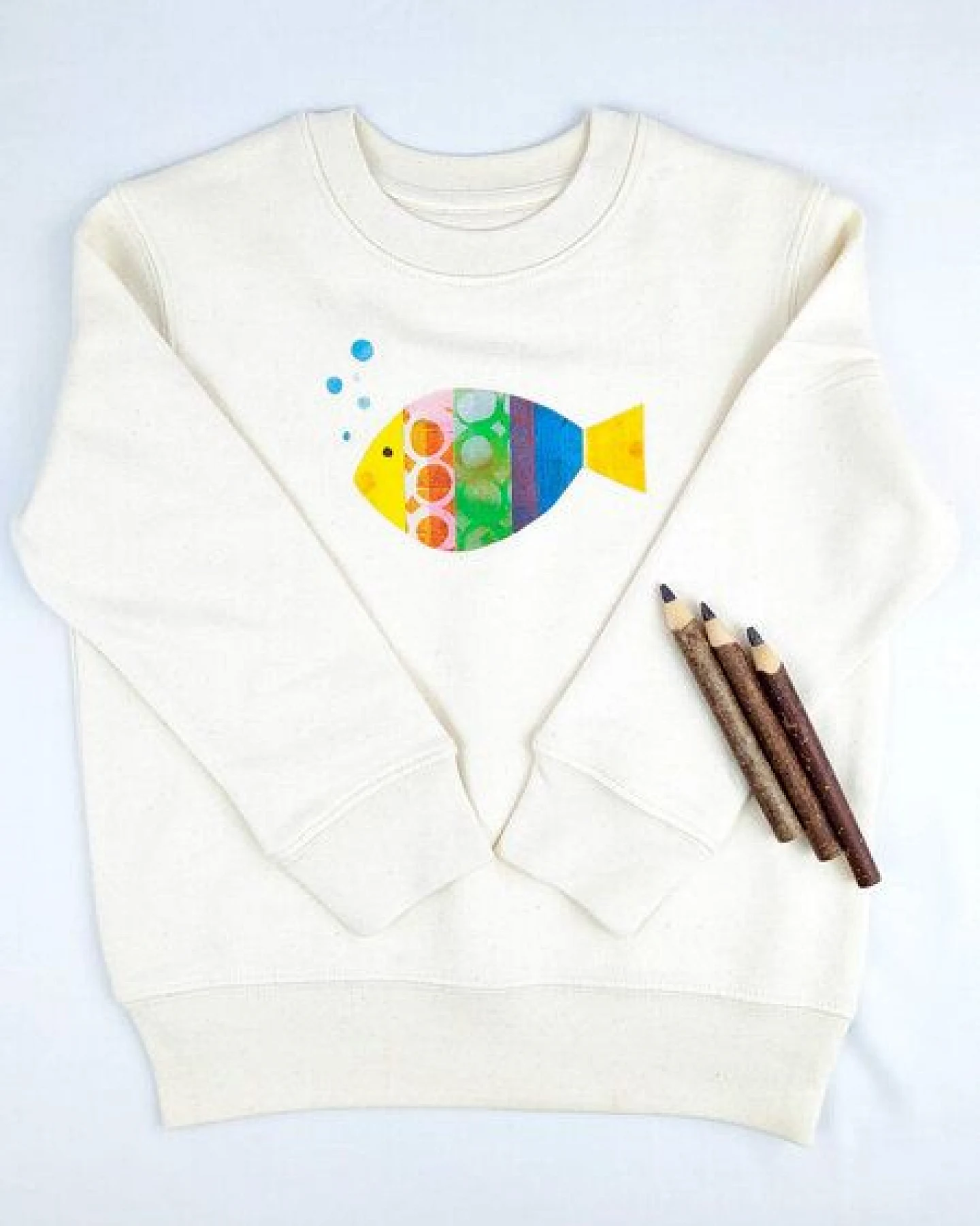 MELAdi Kinder Sweater aus Biobaumwolle - Fisch auf Natural Raw – Ansicht 3