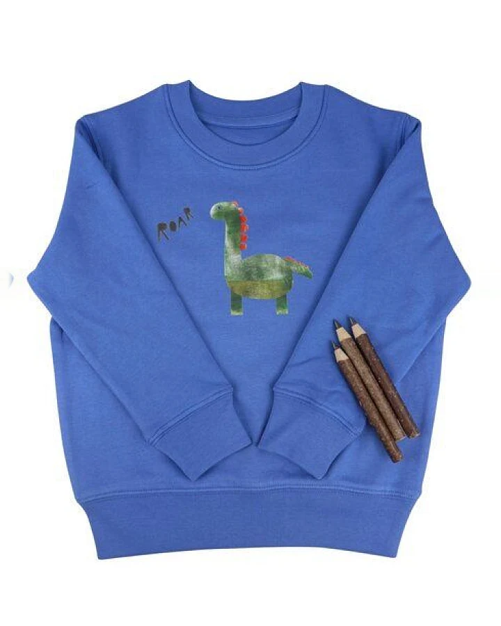 Meladi Kinder Sweater aus Biobaumwolle - Dino auf Aqua Blue