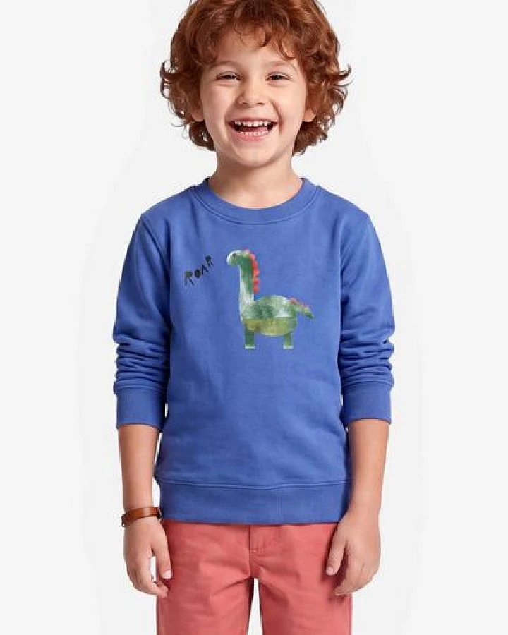 MELAdi Kinder Sweater aus Biobaumwolle - Dino auf Aqua Blue
