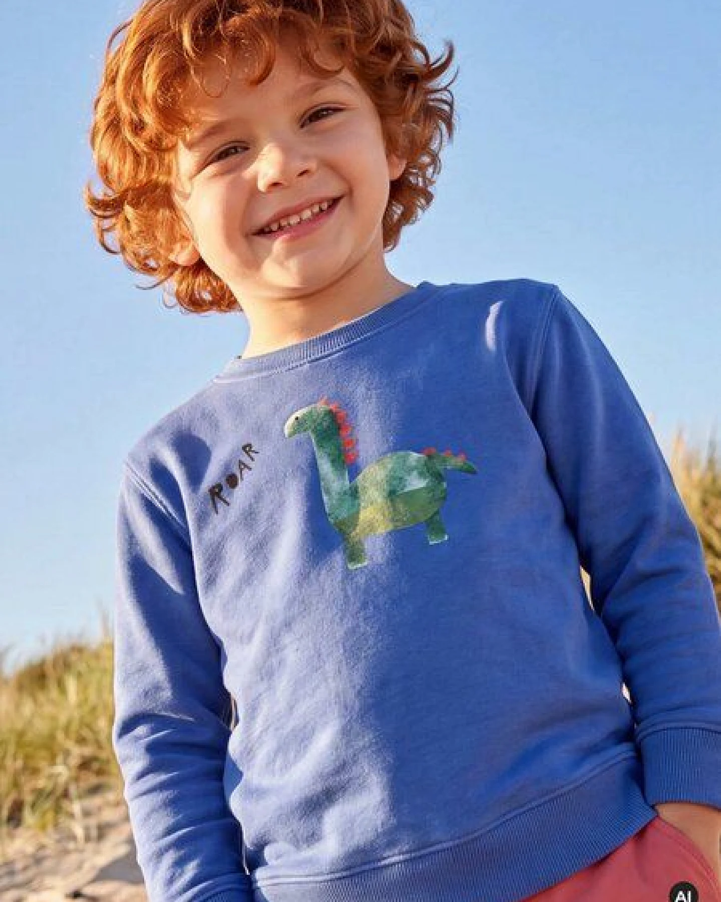MELAdi Kinder Sweater aus Biobaumwolle - Dino auf Aqua Blue – Ansicht 2