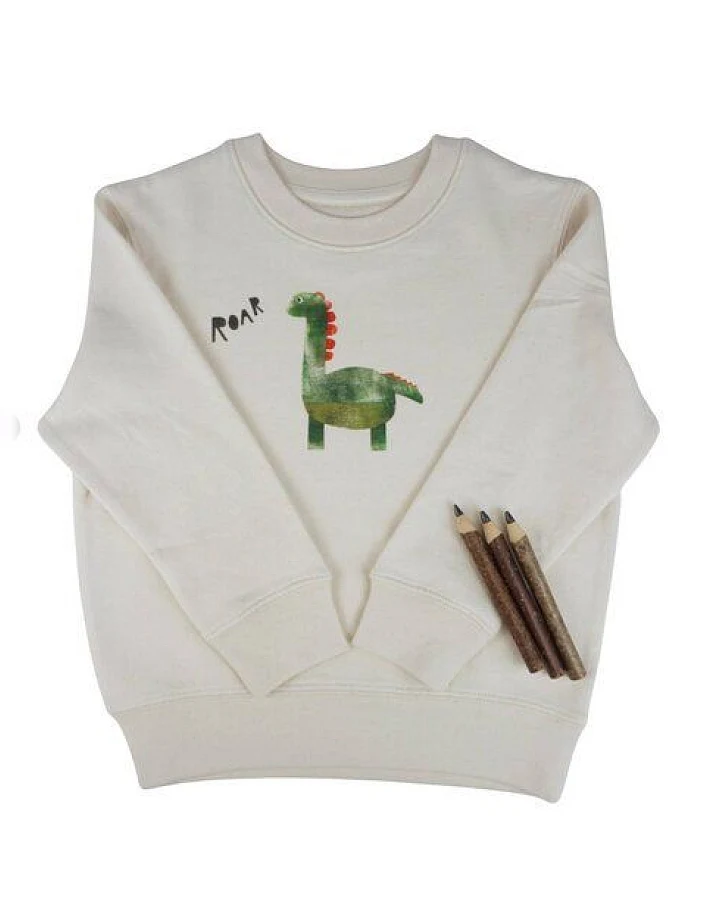 Meladi Kinder Sweater aus Biobaumwolle - Dino auf Natural Raw
