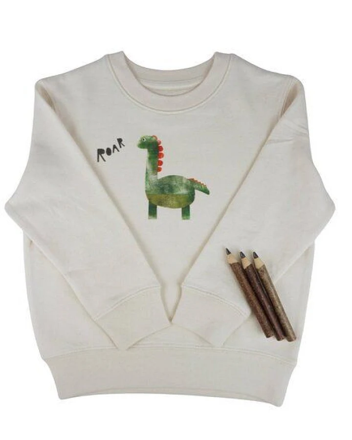 Meladi Kinder Sweater aus Biobaumwolle - Dino auf Natural Raw