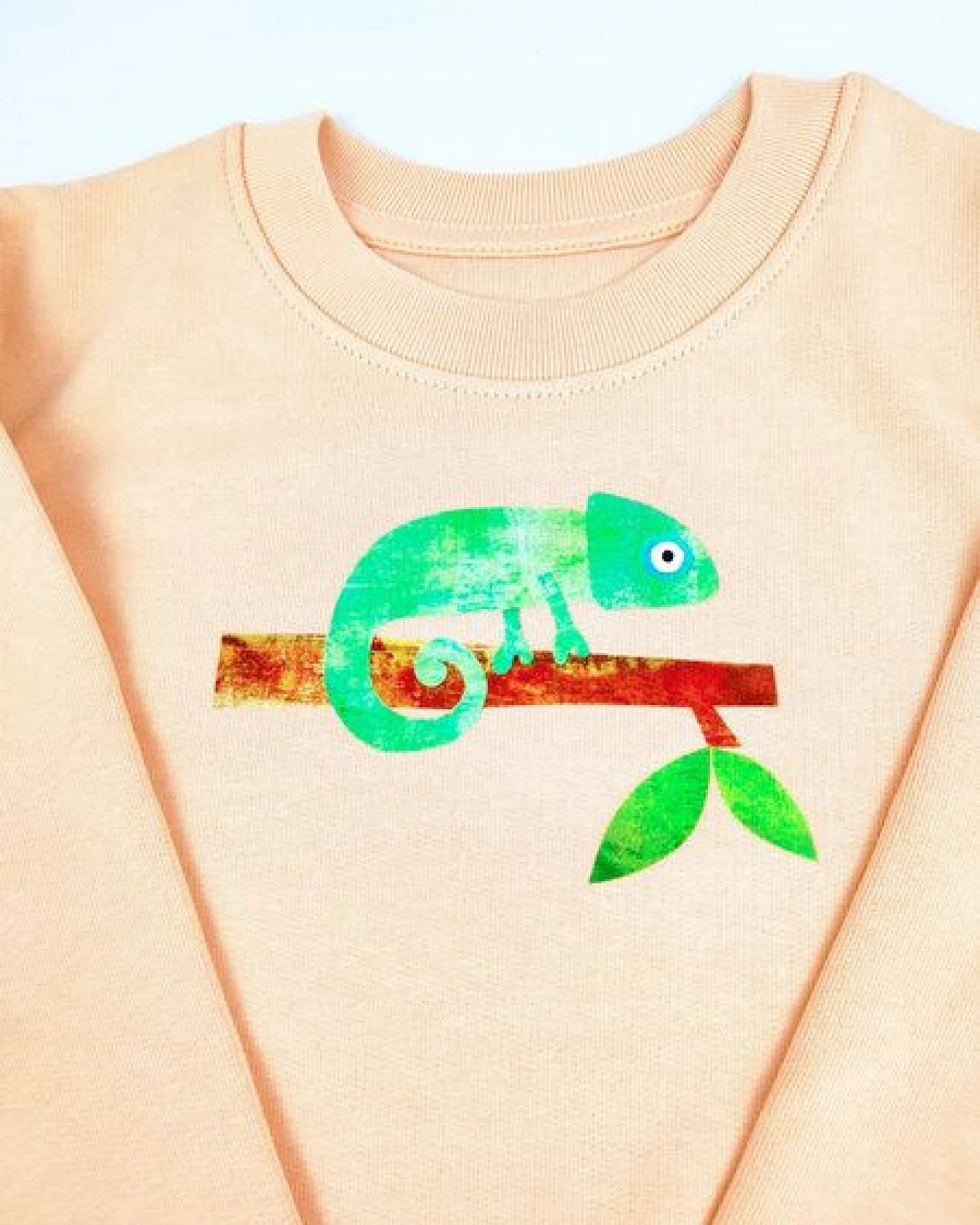 Meladi Kinder Sweater aus Biobaumwolle - Chamäleon auf Creme Latte – Ansicht 4