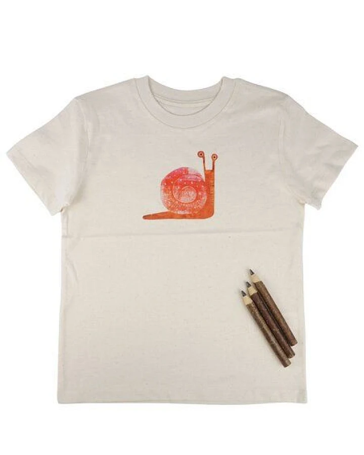 MELAdi Kinder Shirt aus Biobaumwolle - Rote Schnecke auf Natural Raw