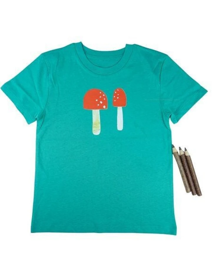 Meladi Kinder Shirt aus Biobaumwolle - Pilze auf Grün